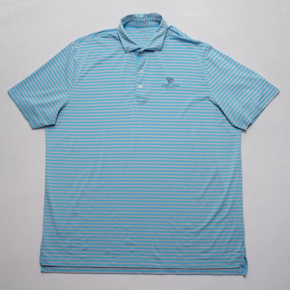 Johnnie-O Polo Shirt Mens XL Blue Gray Stripe Lanai Golf Manele Short Sleeve - Picture 2 of 12